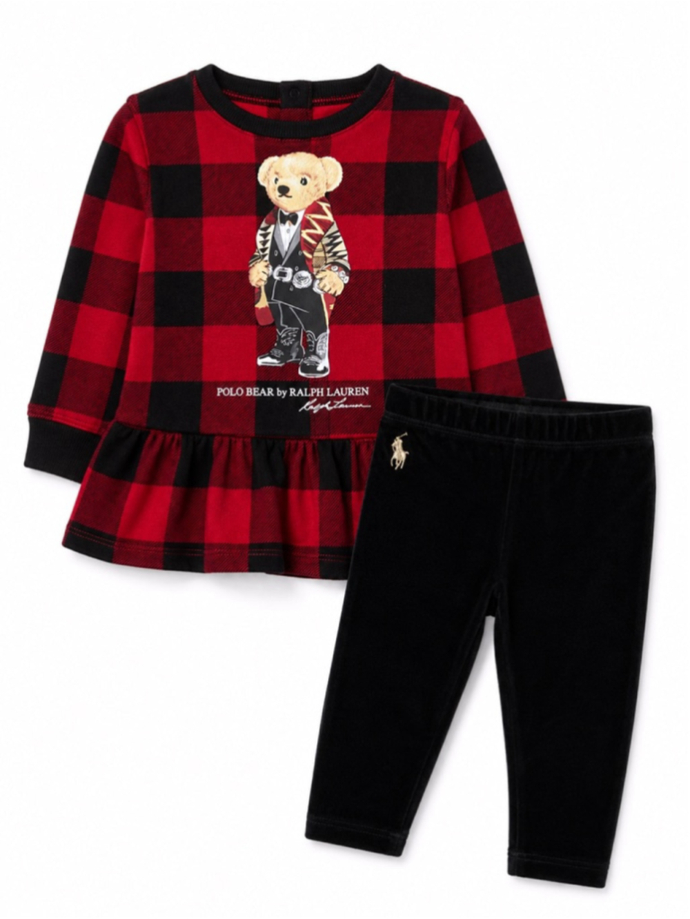 Ralph Lauren Baby Girl Polo Bear Peplum Top & Velour Leggings Set – Size 9M - Picture 5 of 8